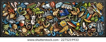 Vector illustration with Australia theme doodles. Vibrant and eye-catching banner design, capturing the essence of Australian culture and traditions through playful cartoon symbols