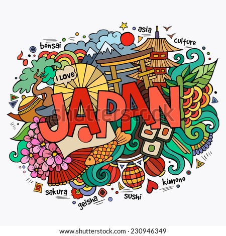 Japan Hand Lettering And Doodles Elements Background. Vector ...