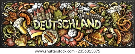 Vector illustration with Deutschland theme doodles. Vibrant and eye-catching banner design, capturing the essence of Germany culture and traditions through playful cartoon symbols