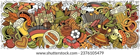 Vector illustration with Germany theme doodles. Vibrant and eye-catching banner design, capturing the essence of German culture and traditions through playful cartoon symbols