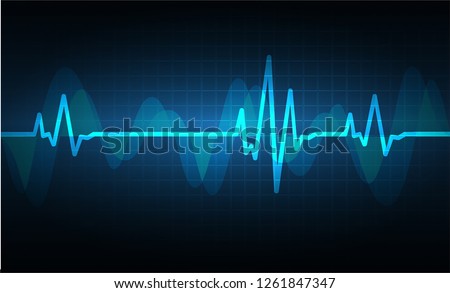 Blue Heart pulse monitor with signal. Heart beat. ekg icon wave