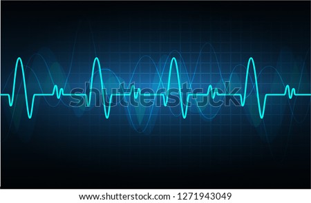 Blue Heart pulse monitor with signal. Heart beat. ekg icon wave