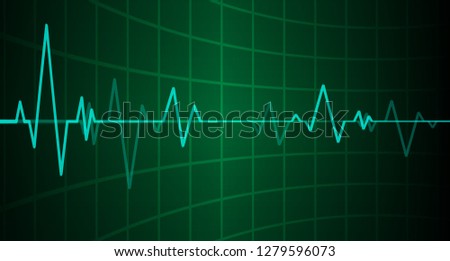 Green Heart pulse monitor with signal. Heart beat. icon. ekg
