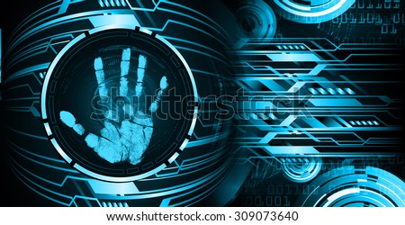 dark blue Abstract digital conceptual technology security background with lock. computer technology website internet web. infographics. fingerprint. Finger-print scanning. Handprint. Hand