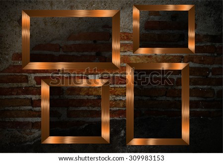 gold brown frame on the Old grunge brick wall. text box. art