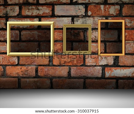 gold frame on the Old grunge brick wall. text box. art