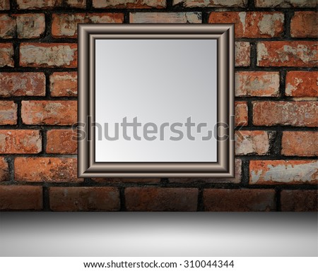 black silver frame on the Old grunge brick wall. text box. art