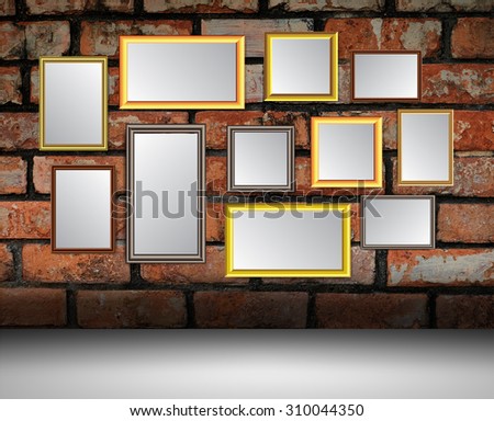 gold silver frame on the Old grunge brick wall. text box. art