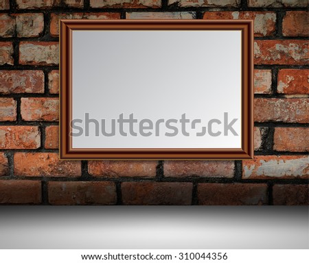 brown silver frame on the Old grunge brick wall. text box. art