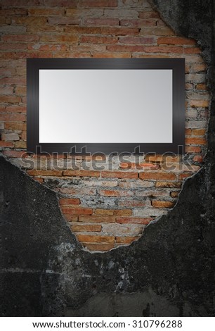black frame on the Old grunge brick wall. text box. art