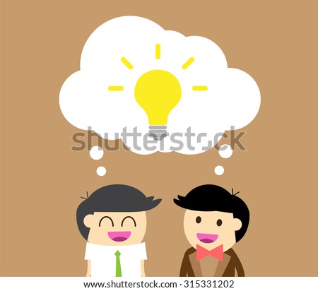 businessman Share Idea. cartoon flat design. Business plan concept. illustration. two business man brown background. team teamwork.