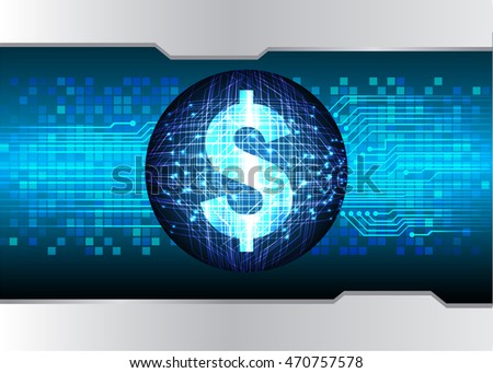 Dollar money business finance, Safety concept, Closed Padlock on digital background, cyber security. key. vector