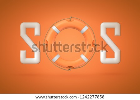 3d rendering of the word 'SOS' with an orange lifebuoy instead of letter O. Emergency need. Dire straits. Desperate situation. Time for action. Foto stock © 
