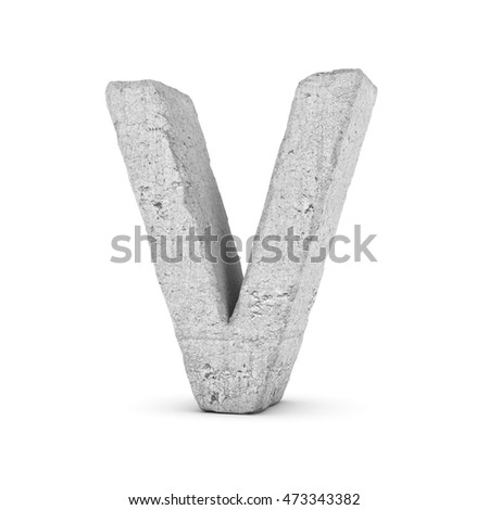 3D rendering concrete letter V isolated on white background. Signs and symbols. Alphabet. Cracked surface. Textured materials. Cement object. Photo stock © 