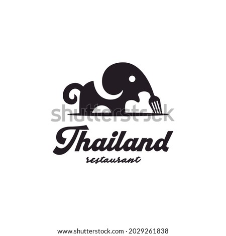 big elephant with fork for cafe restaurant logo