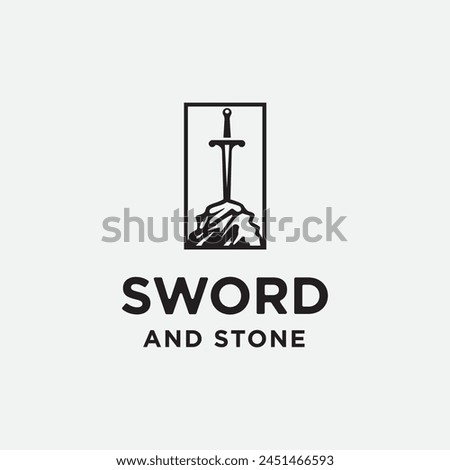 excalibur Medieval sword knife blade on stone rock logo