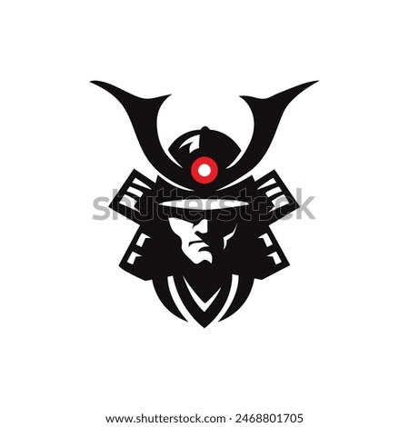 Layered EPS Vector Japan Warior Face,Classic Japanese Samurai Knight Silhouette Logo Design