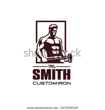 Layered EPS Gentleman Hold Hammer.Blacksmith Custom Iron And Metal Logo Design 