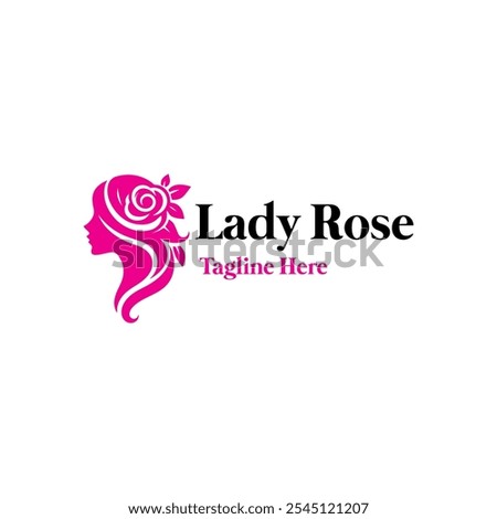 Lady With Rose For beauty and femininity Logo Design.Beautiful Lady Suitable For Salon Logo