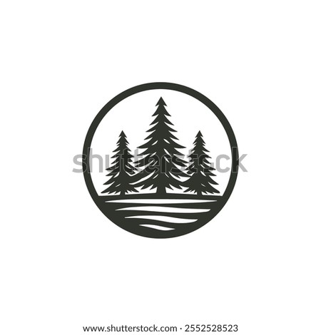 Three Pines Evergreen spruce cedar Wild Tree Forest Logo Design