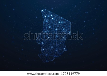 Chad Map Connection. Abstract Digital Technology 3D Mesh Polygonal Network Line, Design Sphere, Dot and Structure on Dark Background. Vector Illustration EPS10.