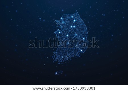 South Korea Map Connection. Abstract Digital Technology 3D Mesh Polygonal Network Line, Design Sphere, Dot and Structure on Dark Background. Vector Illustration EPS10.