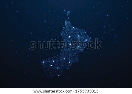 Oman Map Connection. Abstract Digital Technology 3D Mesh Polygonal Network Line, Design Sphere, Dot and Structure on Dark Background. Vector Illustration EPS10.