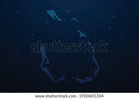 Cocos Islands dotted map in futuristic style, glowing outline made of stars lines dots. Communication, internet technologies concept on dark blue space background. Vector illustration.