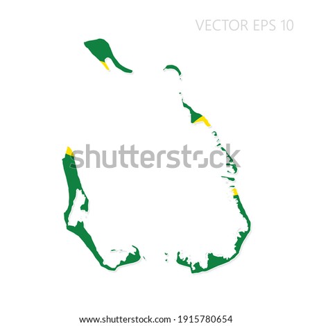 Cocos Islands map with flag and shadow isolated on white background. Vector illustration EPS10.