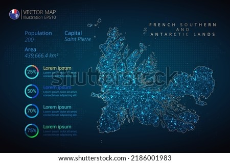 French Southern and Antarctic Lands map infographics vector template with abstract geometric mesh polygonal light concept on blue background. Template for diagram, graph, presentation and chart.