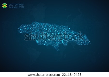 Business map of Jamaica modern design with abstract digital technology mesh polygonal shapes on dark blue background. Vector Illustration EPS10.