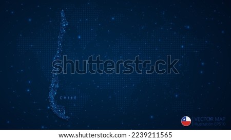 Map of Chile modern design with polygonal shapes on dark blue background. Business wireframe mesh spheres from flying debris. Blue structure style vector illustration concept.