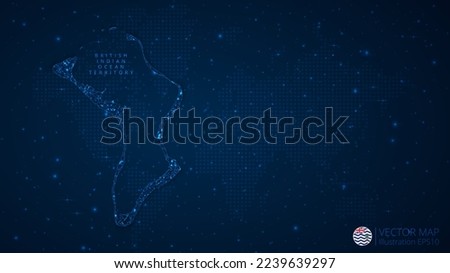 Map of British Indian Ocean Territory modern design with polygonal shapes on dark blue background. Business wireframe mesh spheres from flying debris. Blue structure style vector illustration concept.