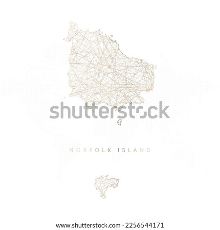 Low poly map of Norfolk Island. Gold polygonal wireframe. Glittering vector with gold particles on white background. Vector illustration eps 10.