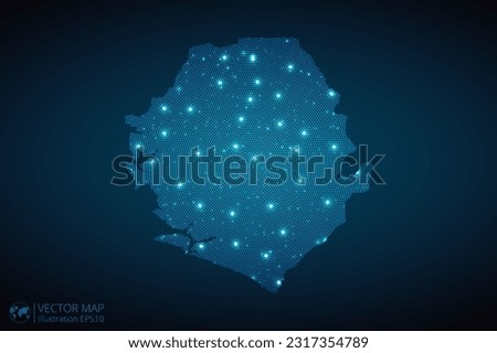 Sierra Leone map radial dotted pattern in futuristic style, design blue circle glowing outline made of stars. concept of communication on dark blue background. Vector EPS10