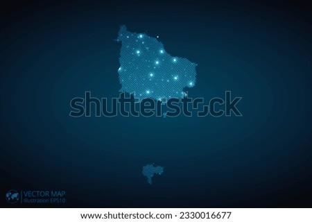 Norfolk Island map radial dotted pattern in futuristic style, design blue circle glowing outline made of stars. concept of communication on dark blue background. Vector EPS10