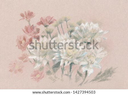 Crayon drawing of white and red flowers  Сток-фото © 