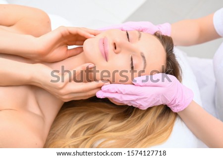 Similar – Image, Stock Photo woman with gloves touching her mask