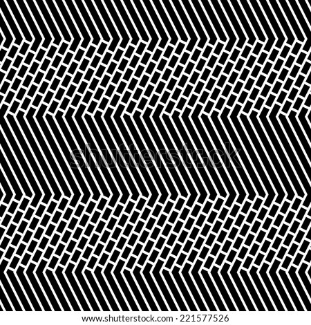 Diagonal Bricks and Stripes Black White Seamless Pattern. Herringbone Style.