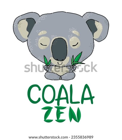 Cute coala bear with eucalyptus leaves practicing zen