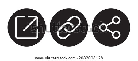 Link, share link, external link black round buttons set. Web design. Vector sign.