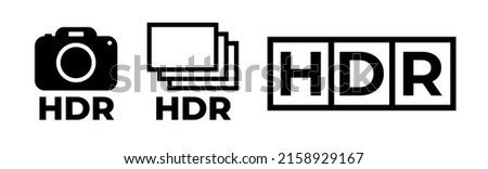 Set of HDR outline vector icon. High Dynamic Range Symbol icon set. Black HDR icon, flat vector simple element illustration. 