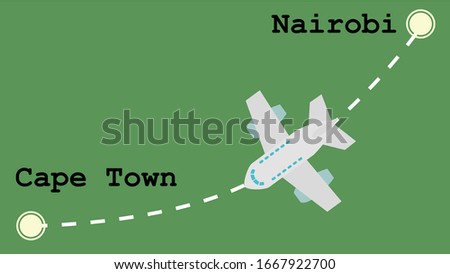 Air route from Nairobi Kenya to Cape Town South Africa. African continental air line. Motives of passenger flights, business communication and tourism