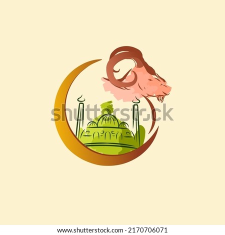 Illustration vector mosque and goat's head on the moon, can be used for illustrations, logos, vectors, religious icons, religious logos etc.