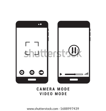 Different mobile screen mode. Mobile icons in video and camera mode. Basic icons.