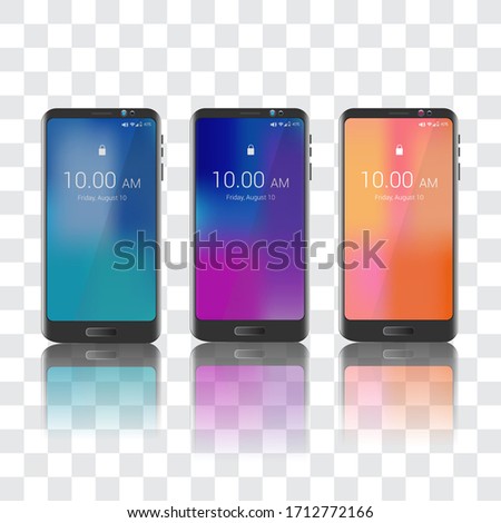 Image of three smart phones. Editable vector.