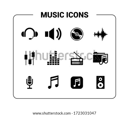 Music and sound icon group. Basic technology black icons.