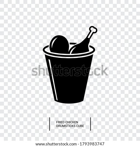 Vector image. Icon of a bucket with chicken drumsticks. Fast food image.
