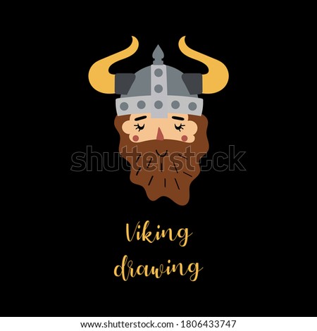 Vector drawing. Funny image of a Viking. Decorative image for children. Black background.