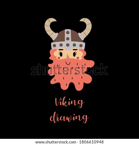 Vector drawing. Funny image of a Viking. Decorative image for children. Black background.